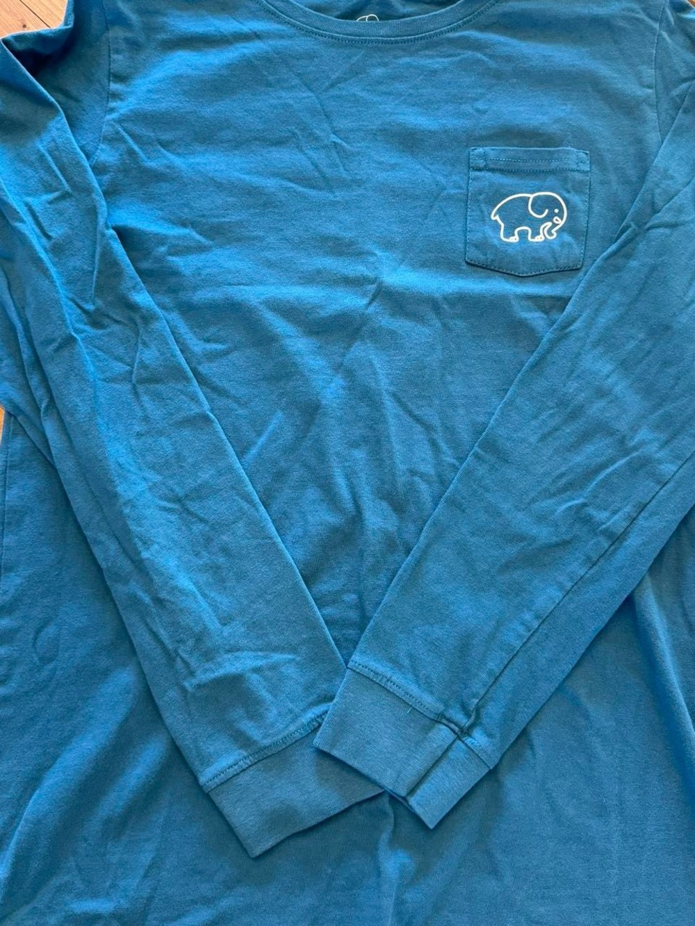 ivory ella Teal Blue Long-Sleeve Pocket Tee with Elephant Logo